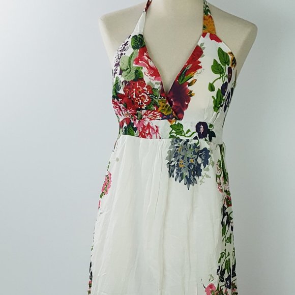Maxi Long Dress  Deep Plunge Colorful Flower - Picture 3 of 8
